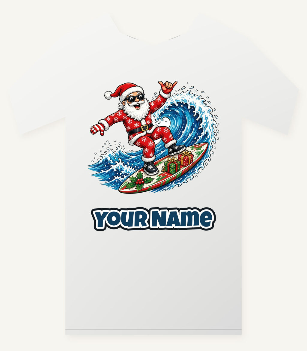 Surfing Santa Hang Loose Personalised Christmas T-Shirt and Hoodie