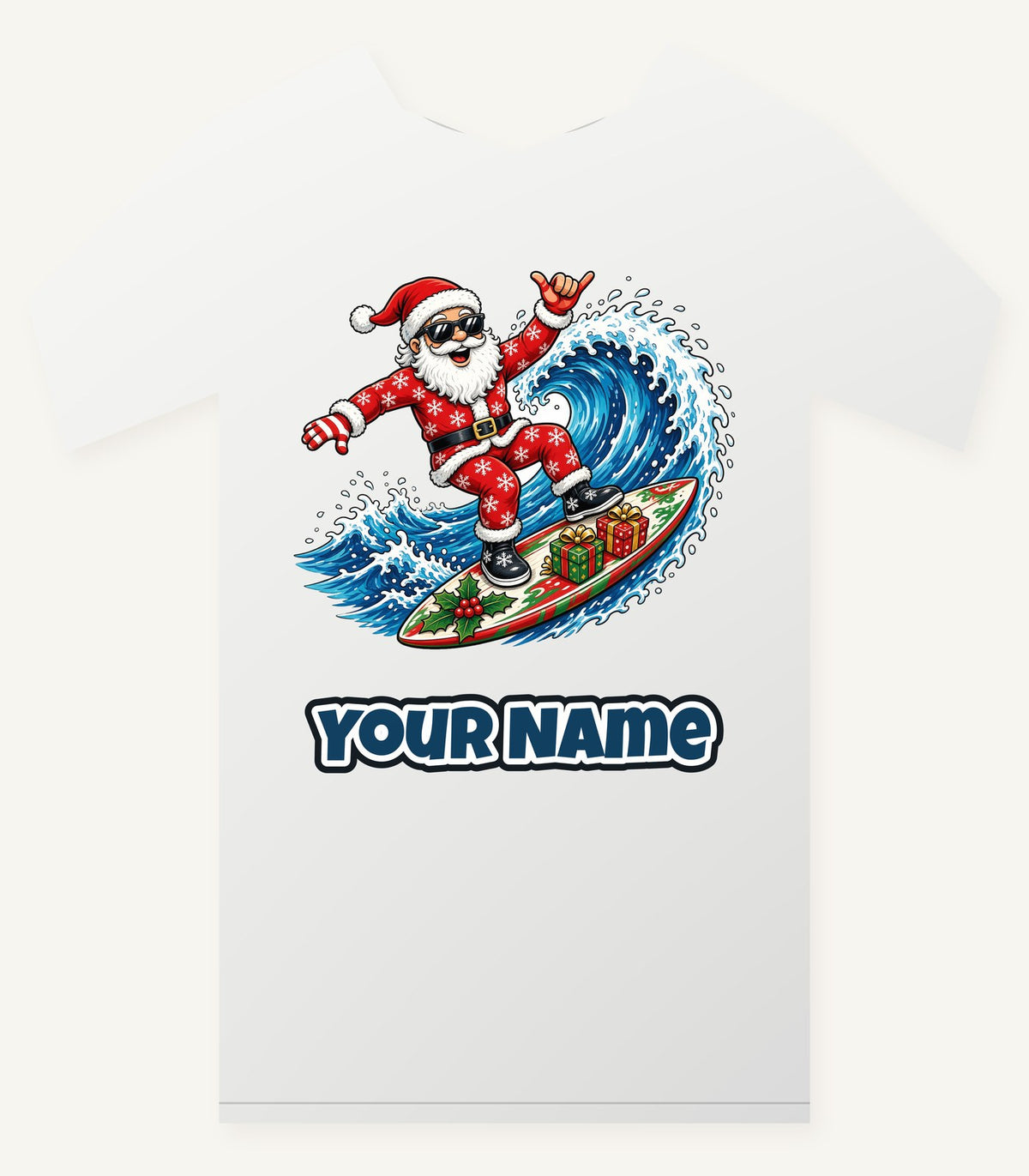 Surfing Santa Hang Loose Personalised Christmas T-Shirt and Hoodie