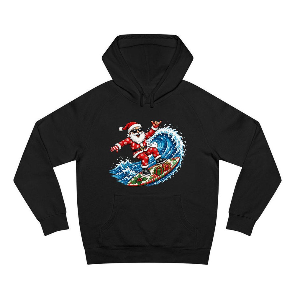 Surfing Santa Hang Loose personalised Christmas hoodie in black