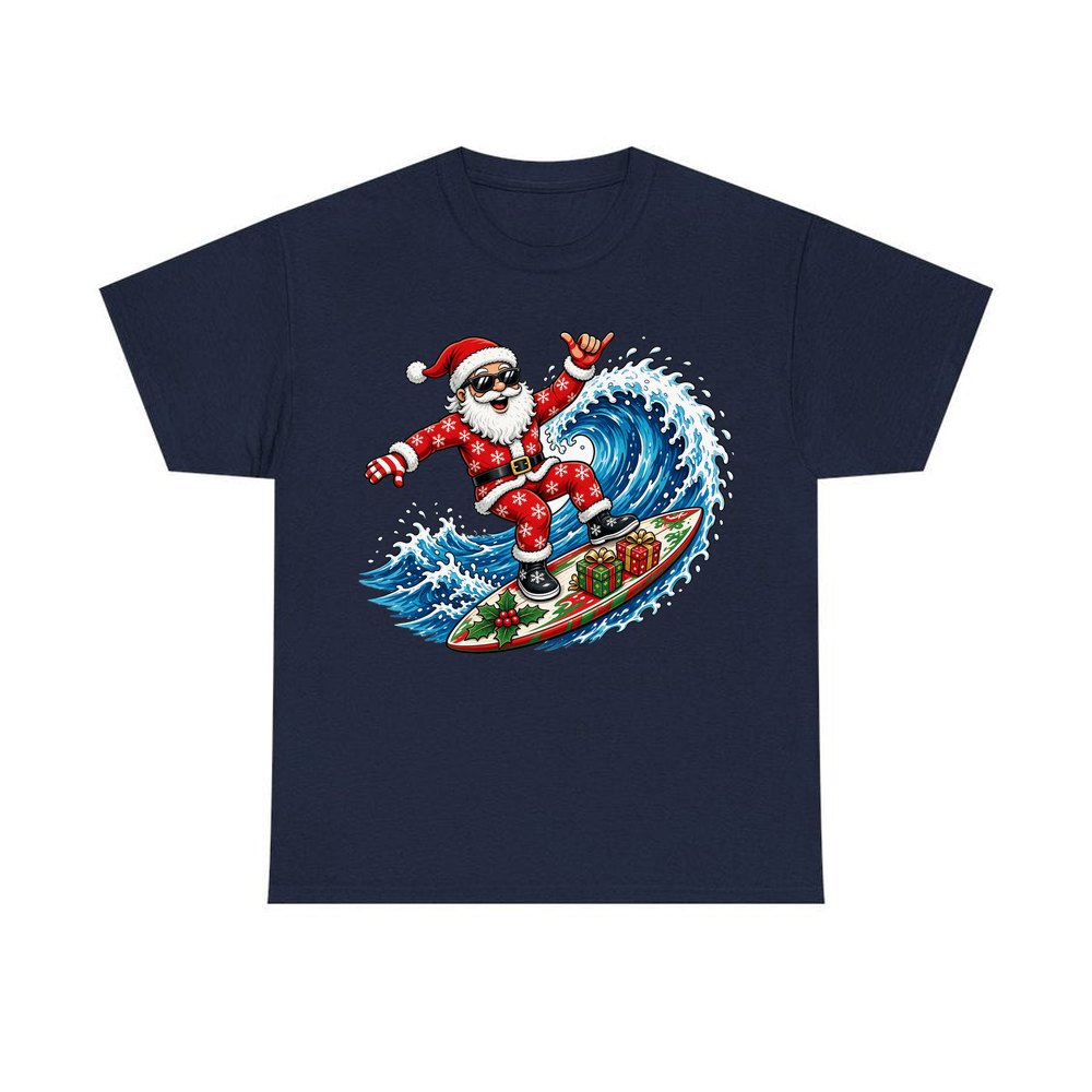 Surfing Santa Hang Loose personalised Christmas T-shirt in navy