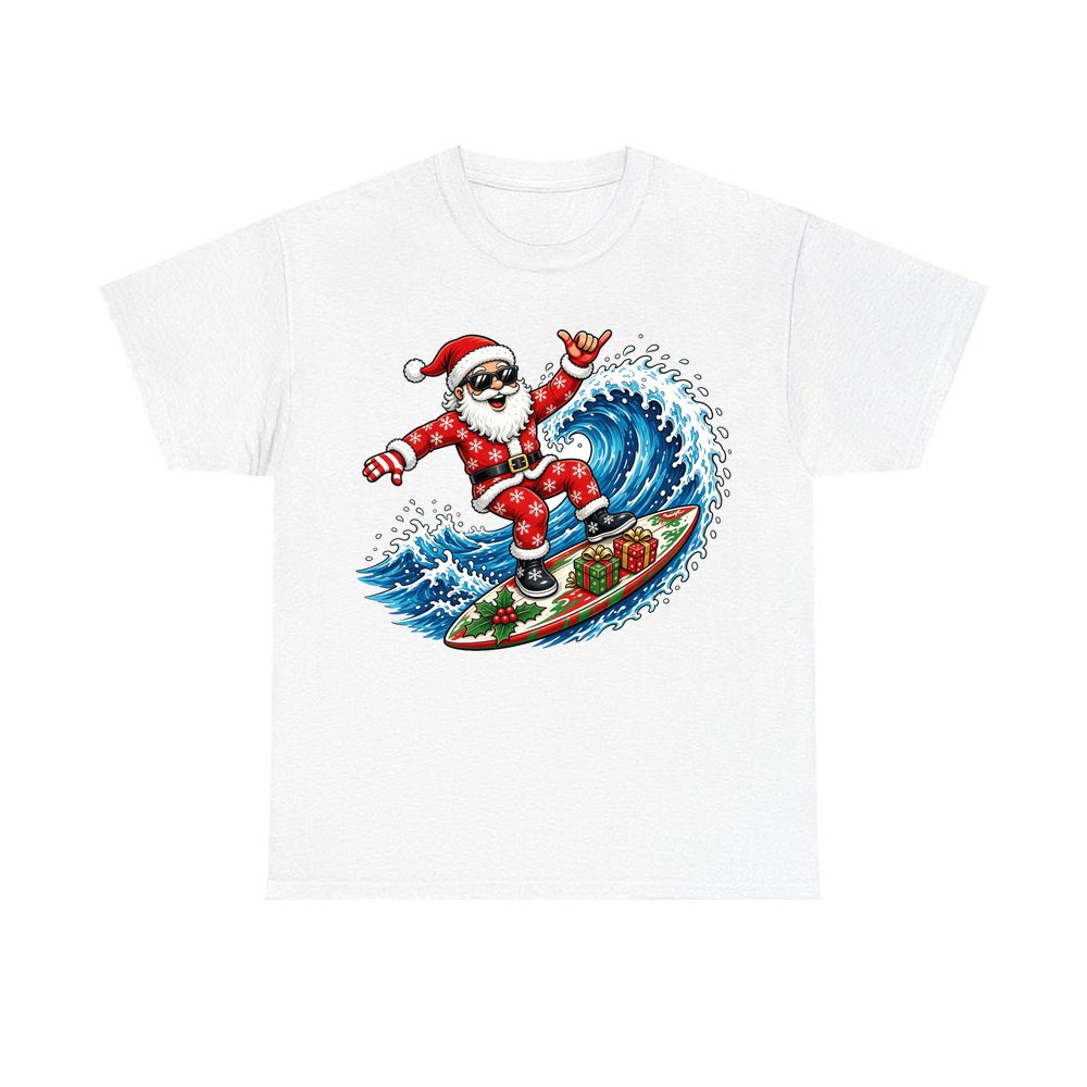 Surfing Santa Hang Loose personalised Christmas T-shirt in white
