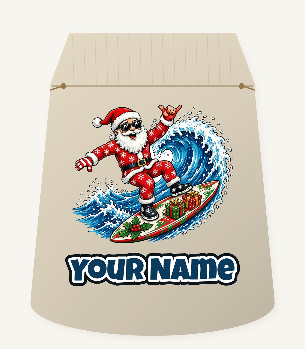 Surfing Santa Hang Loose Personalised Santa Sack