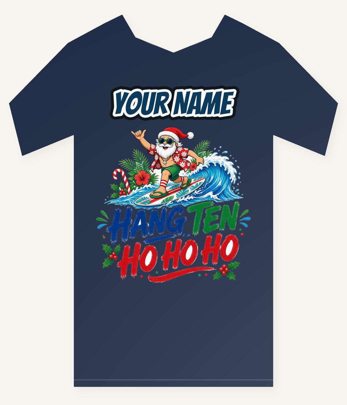 Surfing Santa Ho Ho Ho Personalised Kids and Baby Christmas Tee
