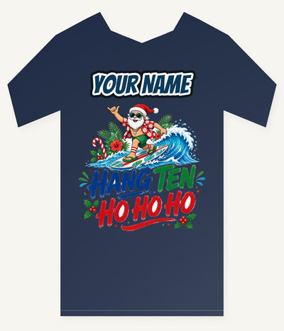 Surfing Santa Ho Ho Ho Personalised Kids and Baby Christmas Tee
