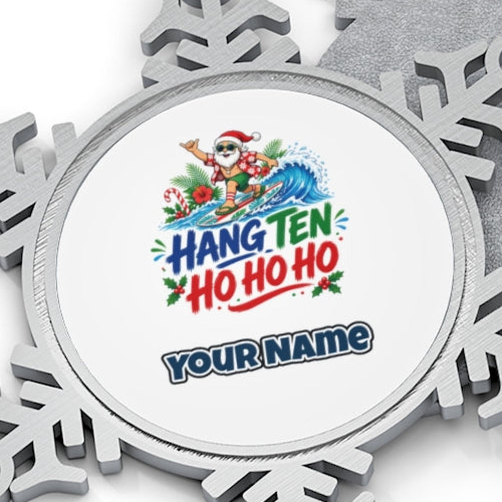 Surfing Santa Ho Ho Ho Personalised Pewter Christmas Ornament