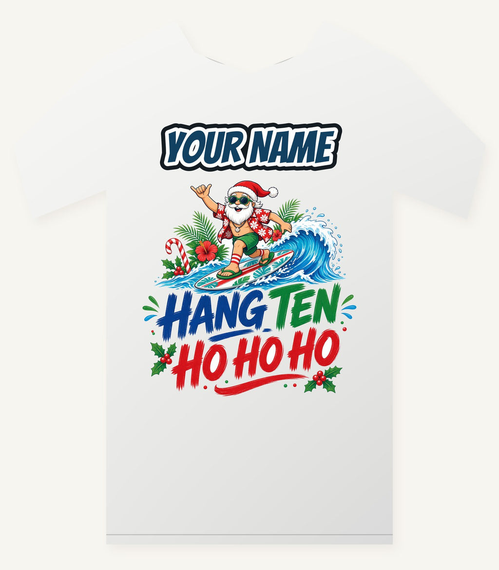 Surfing Santa Ho Ho Ho Personalised Christmas T-Shirt and Hoodie