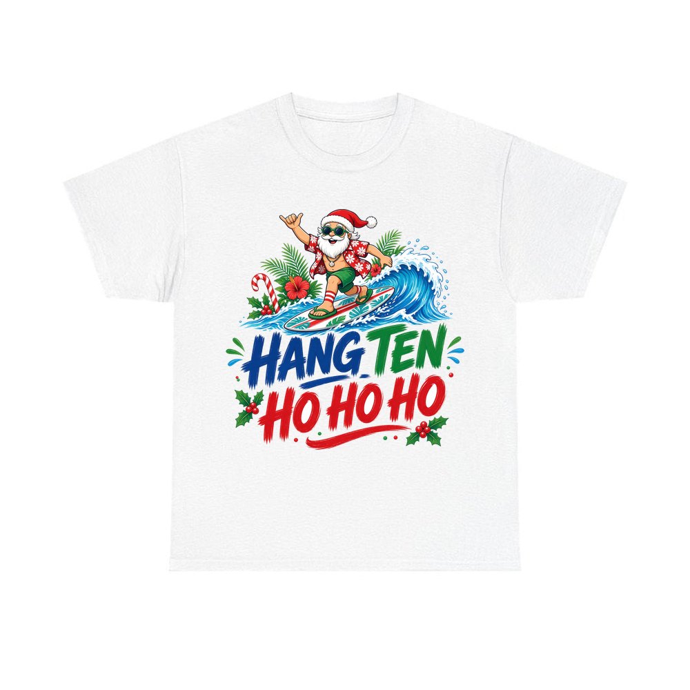 Surfing Santa Ho Ho Ho personalised Christmas T-shirt in white