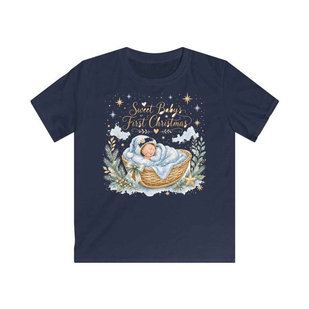 Sweet Baby's First Christmas personalised kids Christmas tee in navy