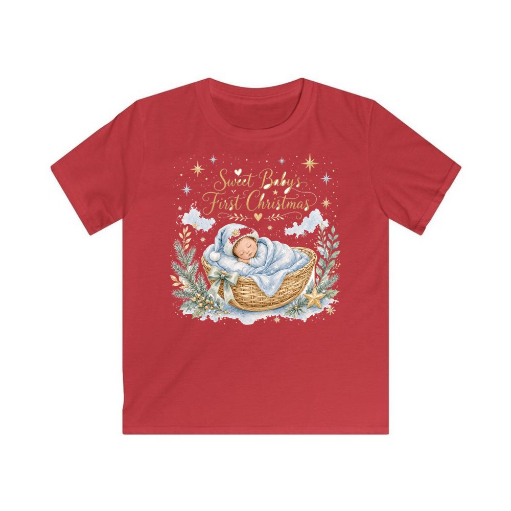 Sweet Baby's First Christmas personalised kids Christmas tee in red