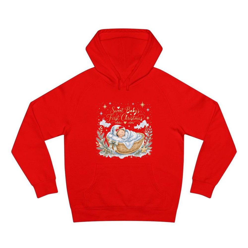 Sweet Baby's First Christmas personalised Christmas hoodie in red