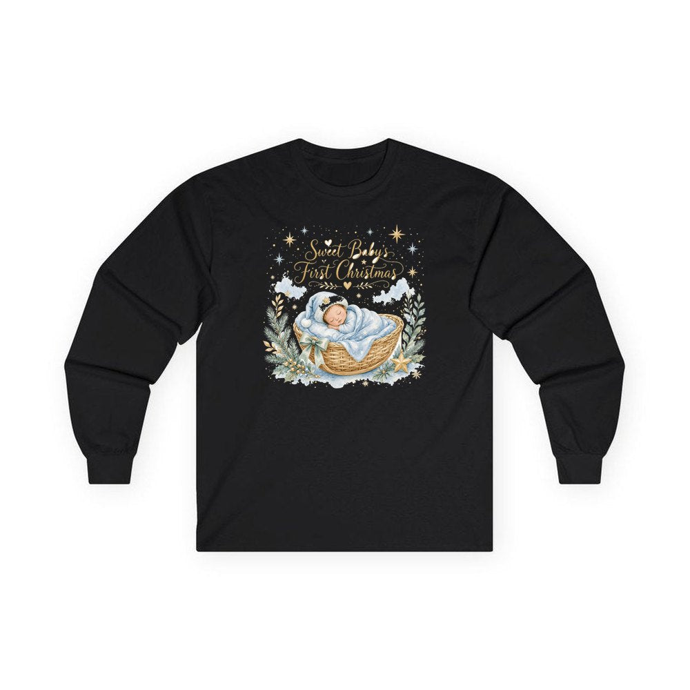 Sweet Baby's First Christmas personalised long sleeve Christmas T-shirt in black