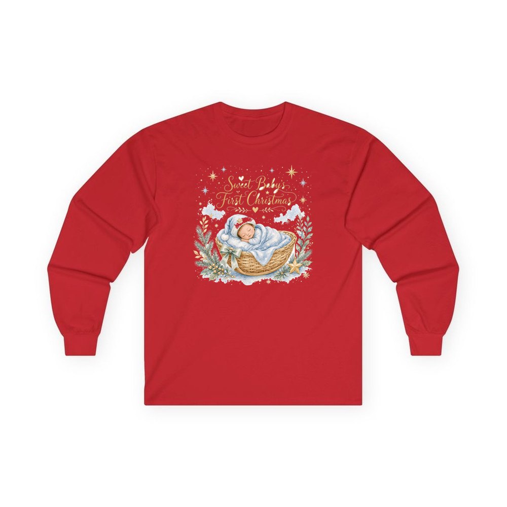 Sweet Baby's First Christmas personalised long sleeve Christmas T-shirt in red