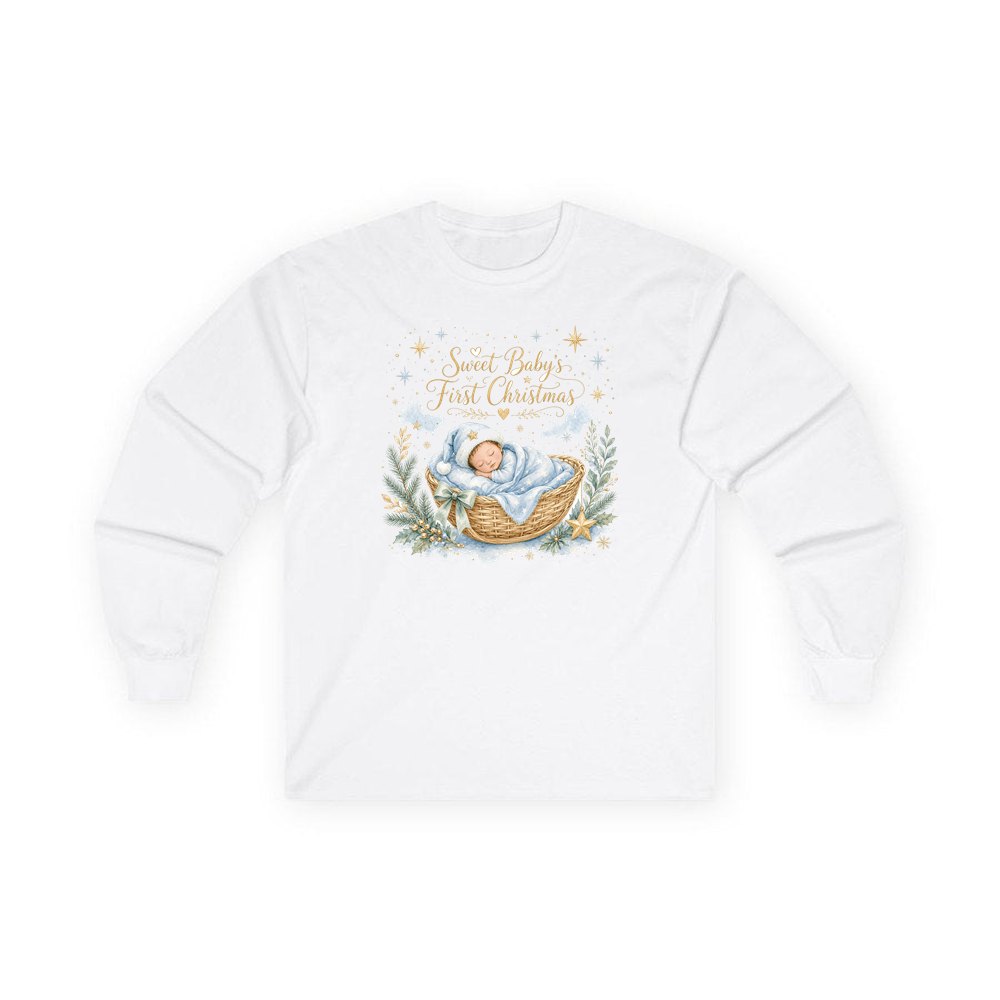Sweet Baby's First Christmas personalised long sleeve Christmas T-shirt in white