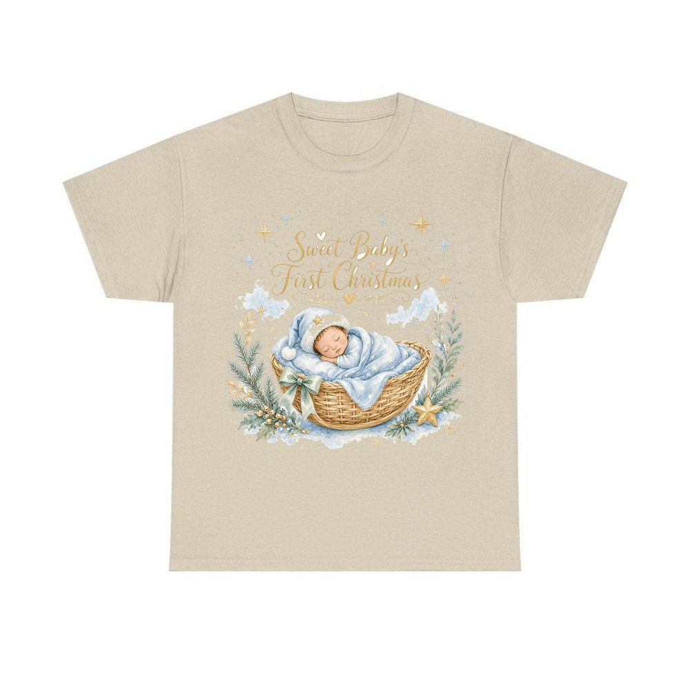 Sweet Baby's First Christmas personalised Christmas T-shirt in sand