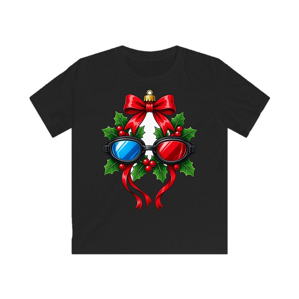Swimming Goggles Wreath personalised kids Christmas tee in black