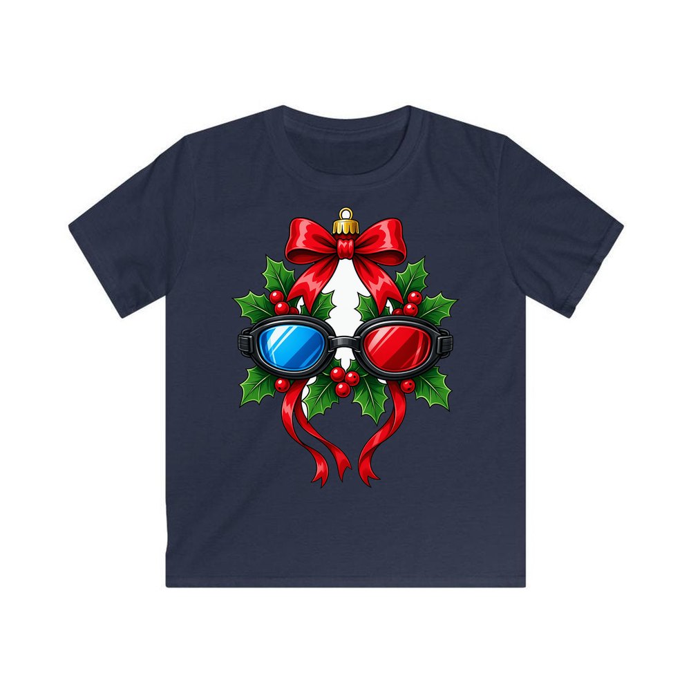 Swimming Goggles Wreath personalised kids Christmas tee in navy