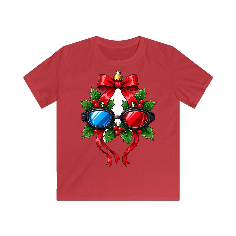 Swimming Goggles Wreath personalised kids Christmas tee in red