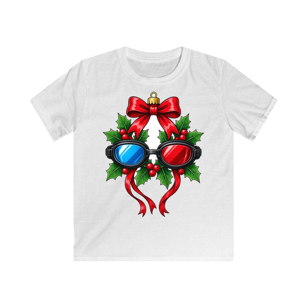 Swimming Goggles Wreath personalised kids Christmas tee in white