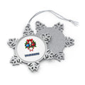 Swimming Goggles Wreath personalised pewter snowflake Christmas ornament, front and back, with a name under the design