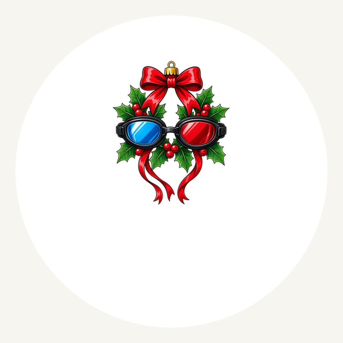 Swimming Goggles Wreath Christmas artwork, the design printed on the personalised ornament