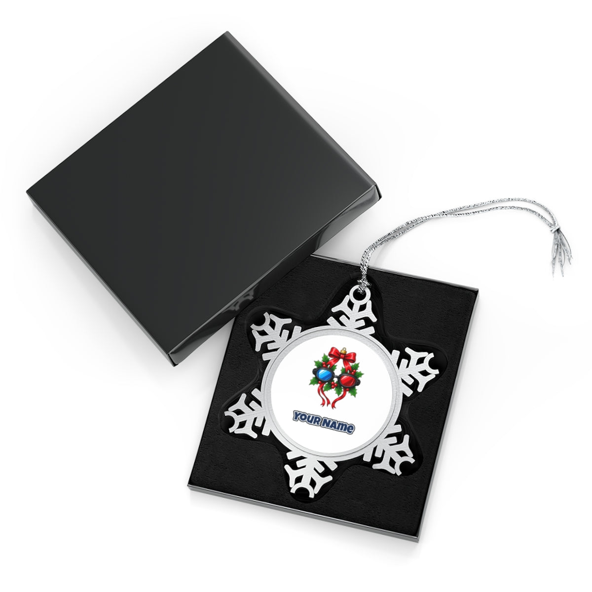 Swimming Goggles Wreath personalised Christmas ornament in its black gift box