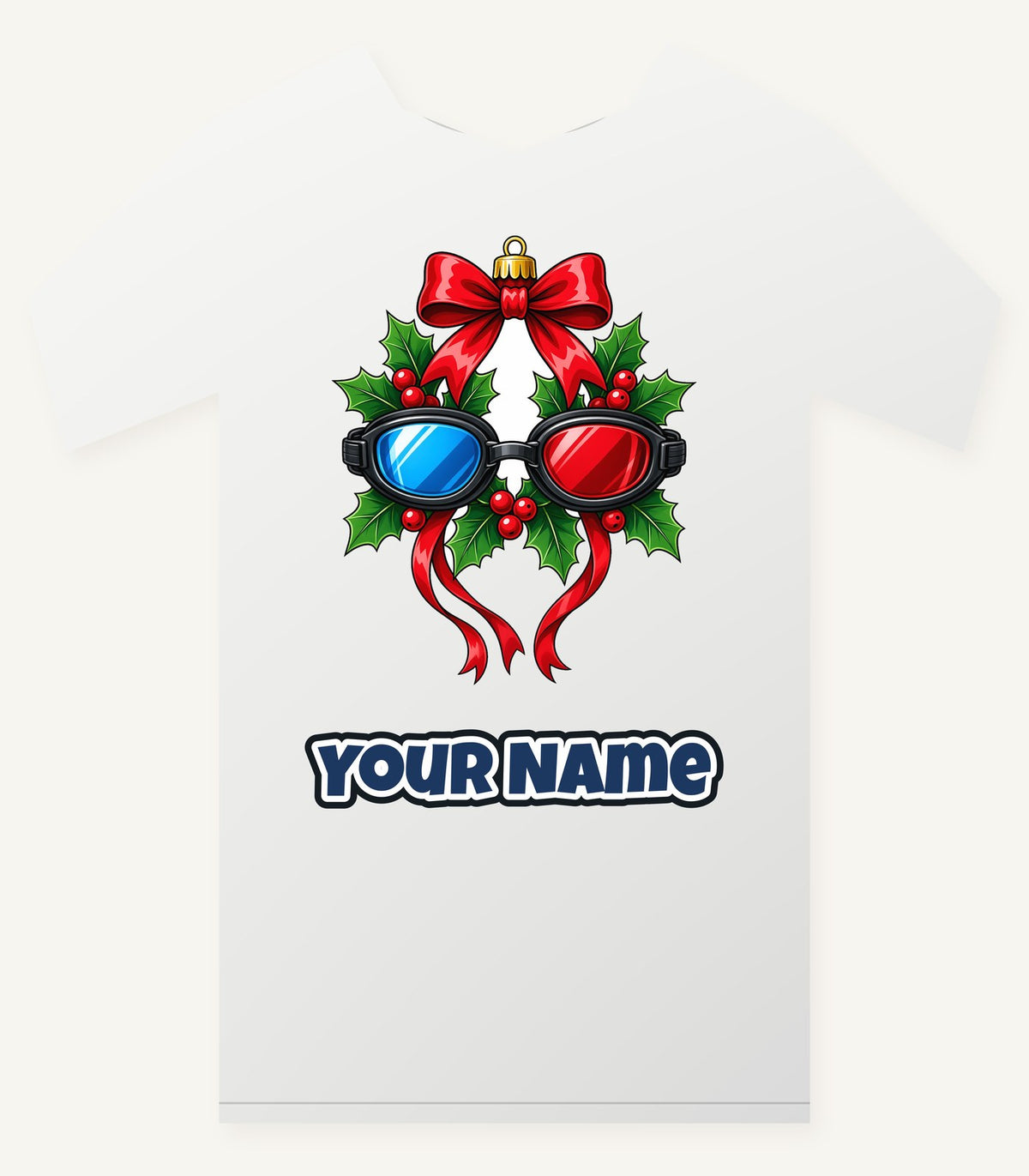 Swimming Goggles Wreath Personalised Christmas T-Shirt and Hoodie