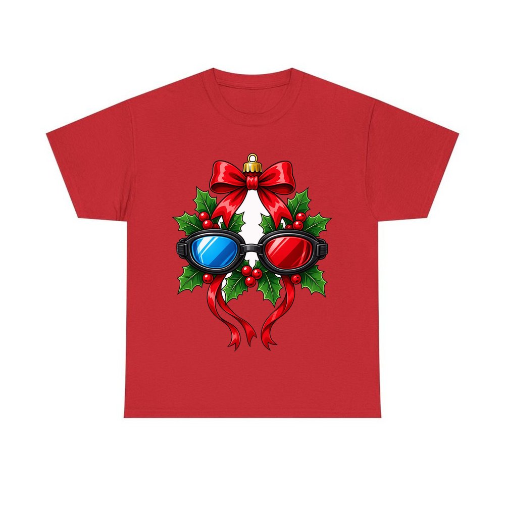 Swimming Goggles Wreath personalised Christmas T-shirt in red