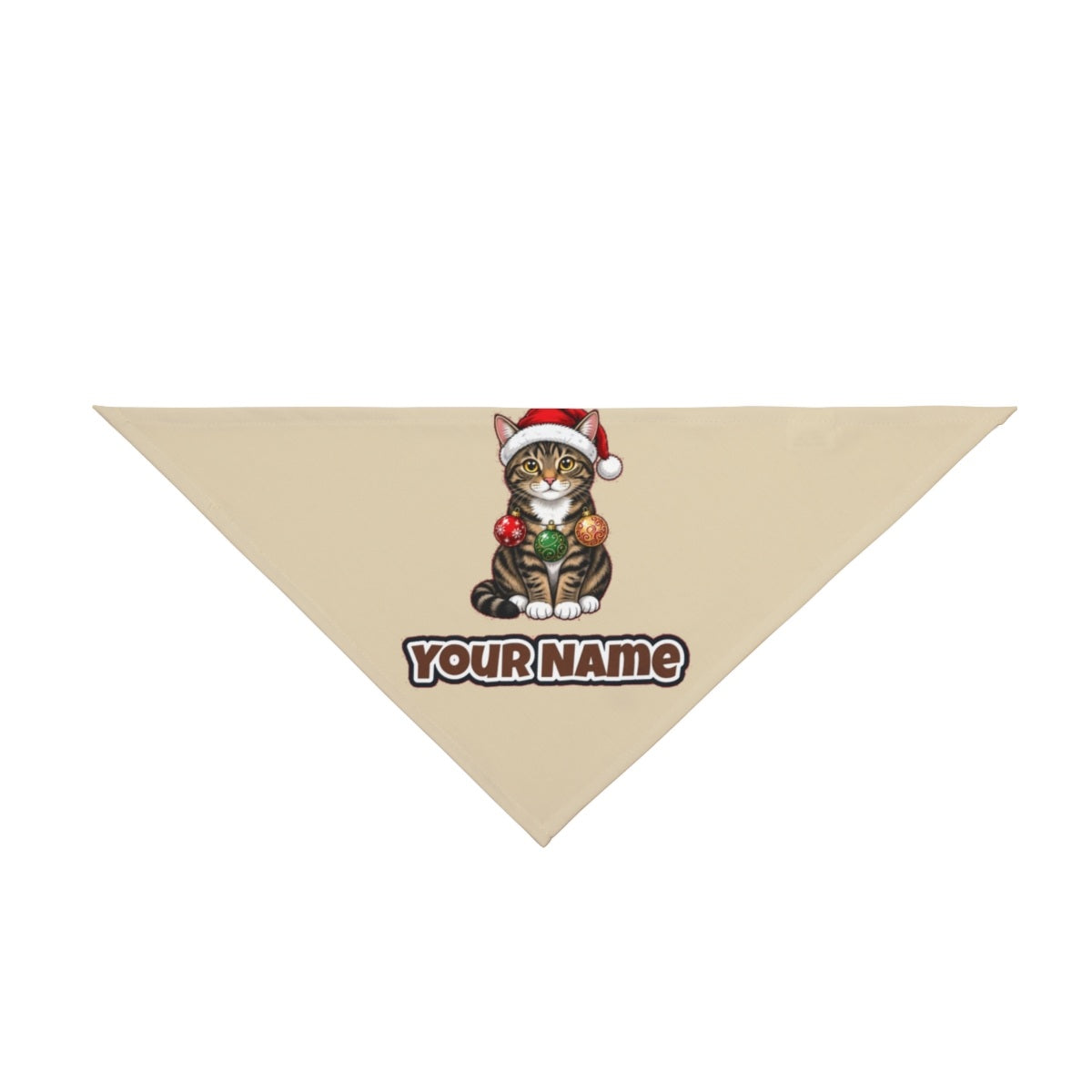 Tabby Cat personalised Christmas pet bandana in beige, tie-on style