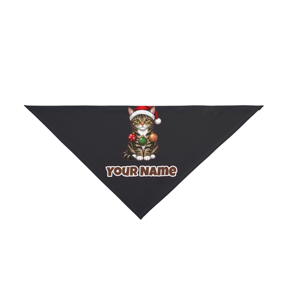 Tabby Cat personalised Christmas pet bandana in black, tie-on style