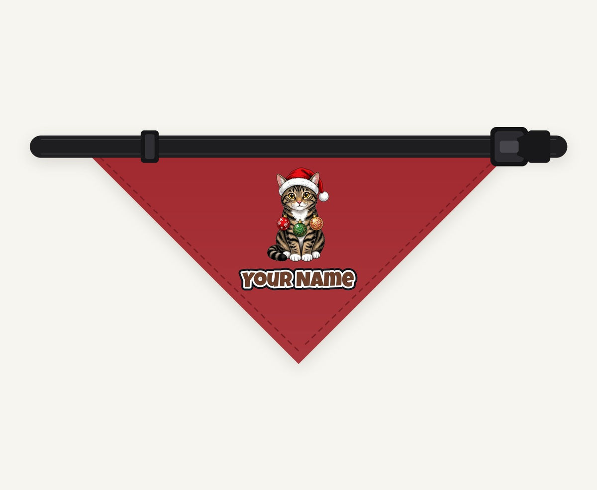 Tabby Cat personalised Christmas pet bandana collar with buckle