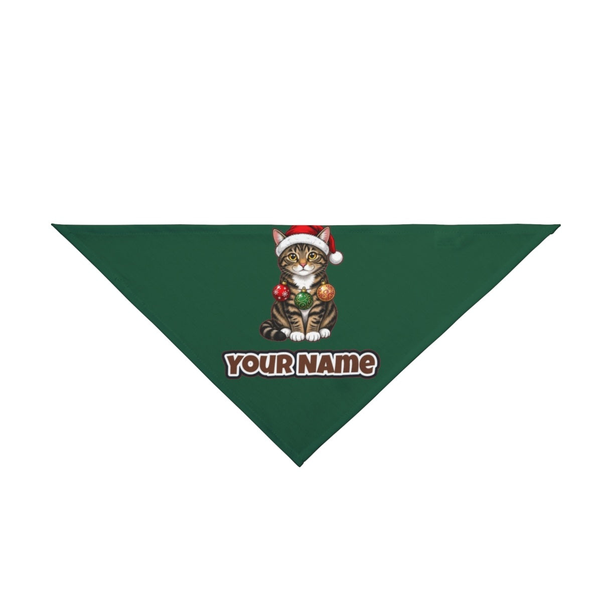 Tabby Cat personalised Christmas pet bandana in green, tie-on style