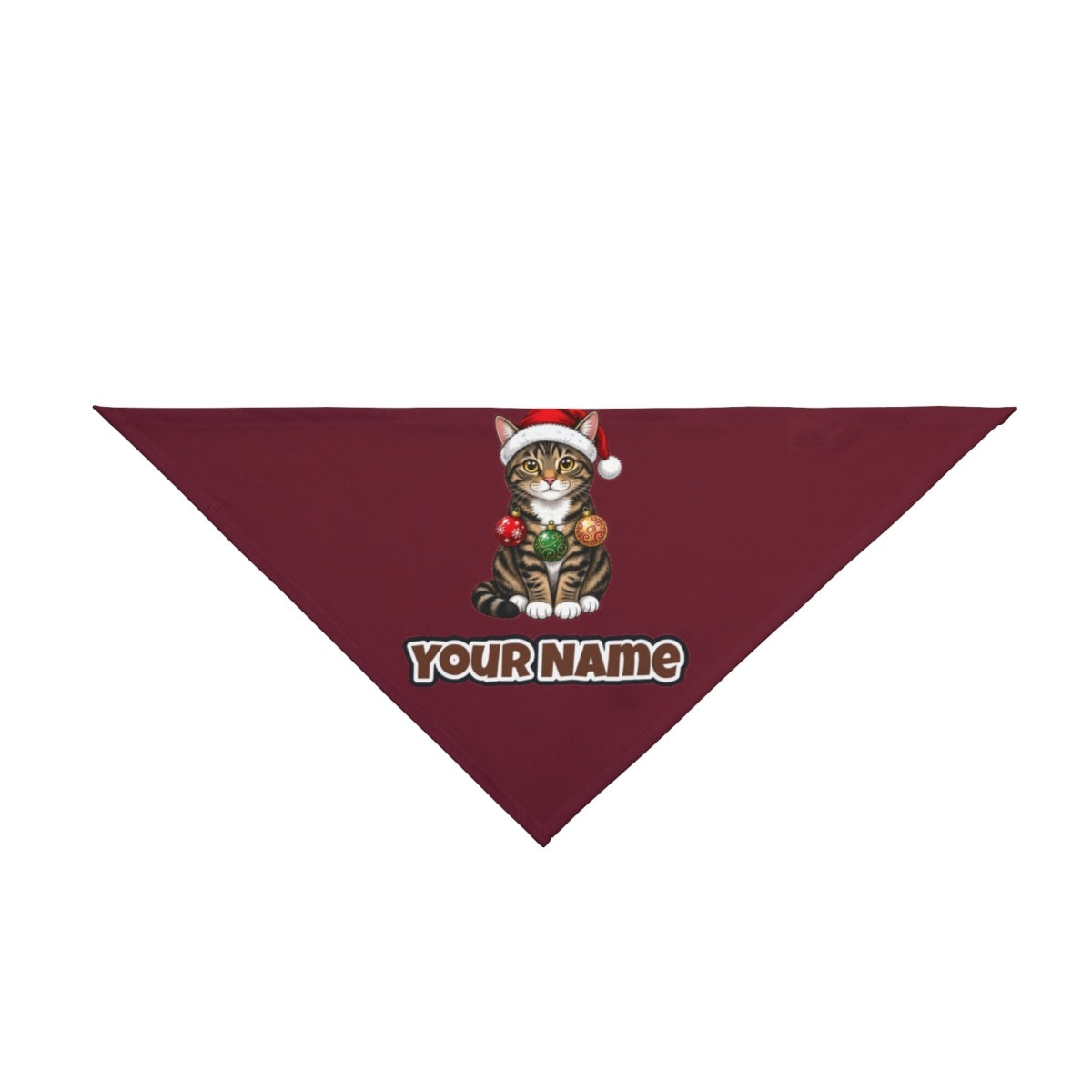 Tabby Cat personalised Christmas pet bandana in maroon, tie-on style