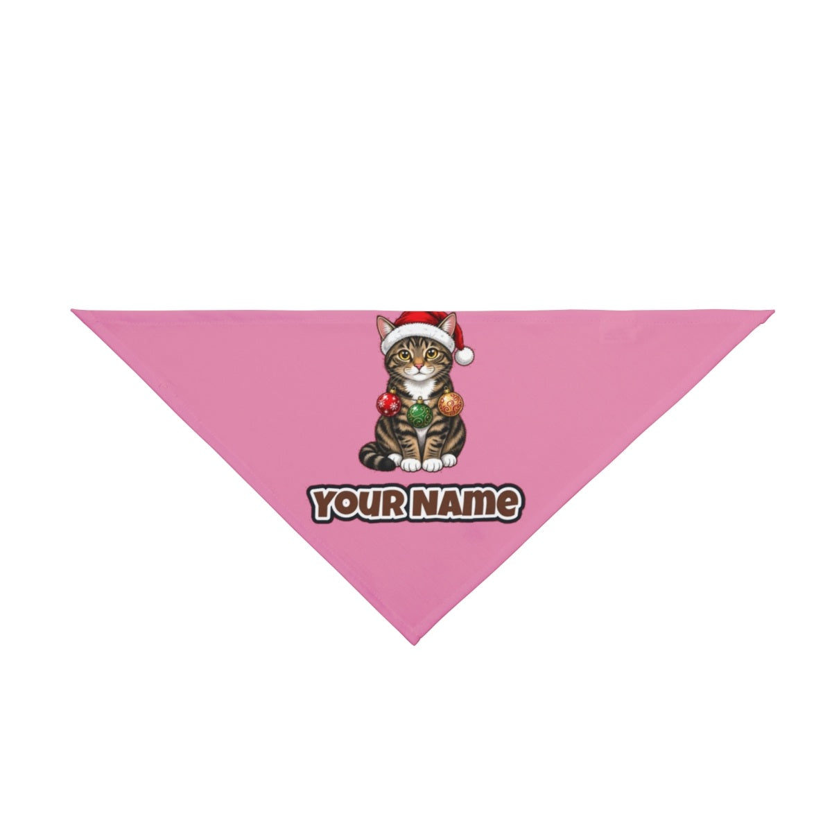Tabby Cat personalised Christmas pet bandana in pink, tie-on style