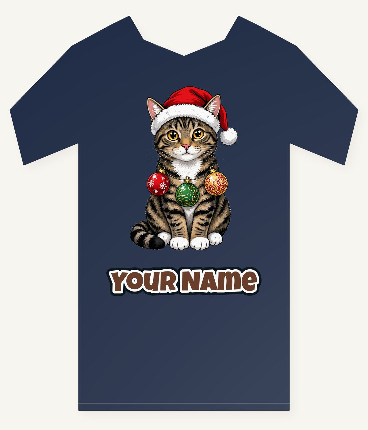 Tabby Cat Christmas Personalised Kids Tee and Baby Bodysuit