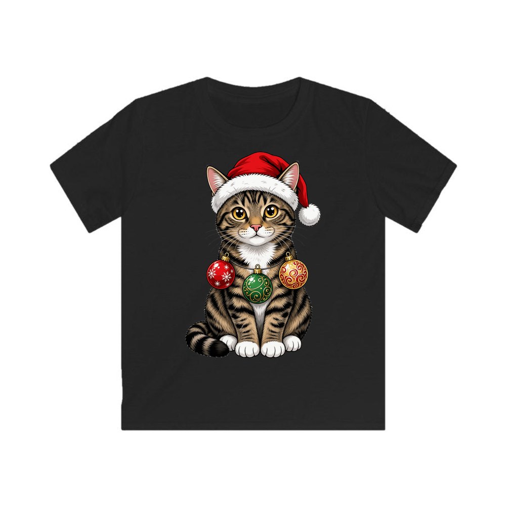 Tabby Cat personalised kids Christmas tee in black