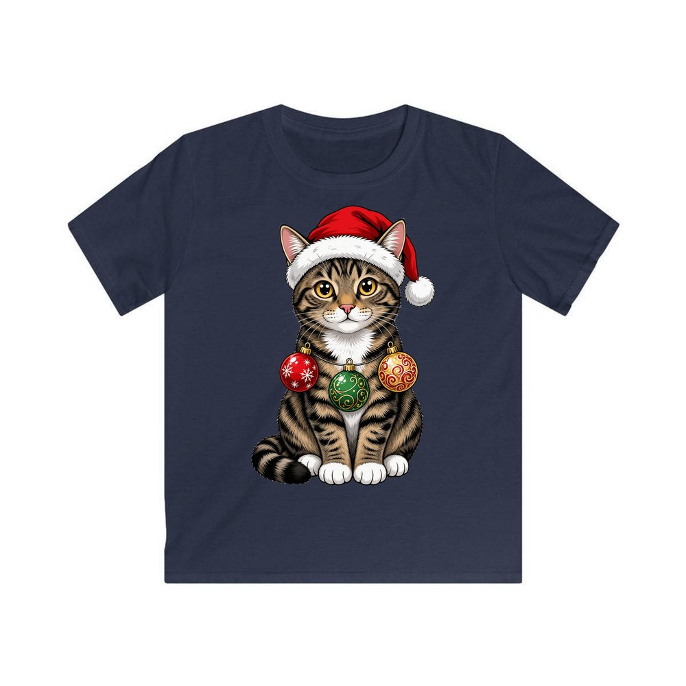 Tabby Cat personalised kids Christmas tee in navy