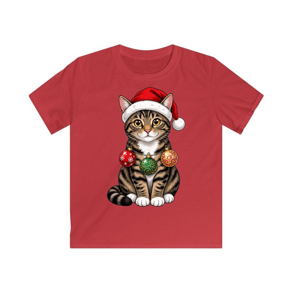 Tabby Cat personalised kids Christmas tee in red