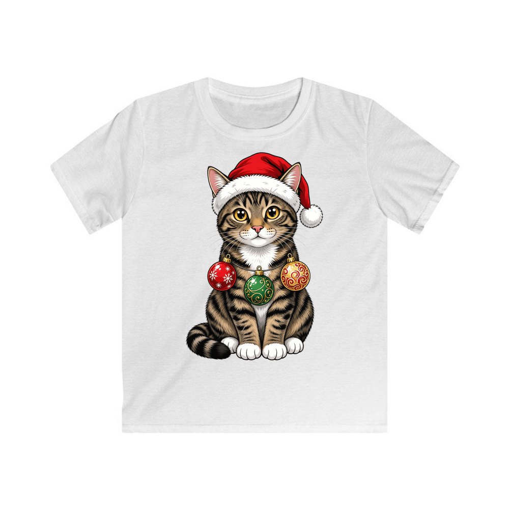 Tabby Cat personalised kids Christmas tee in white