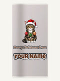Tabby Cat Christmas Personalised Beach Towel