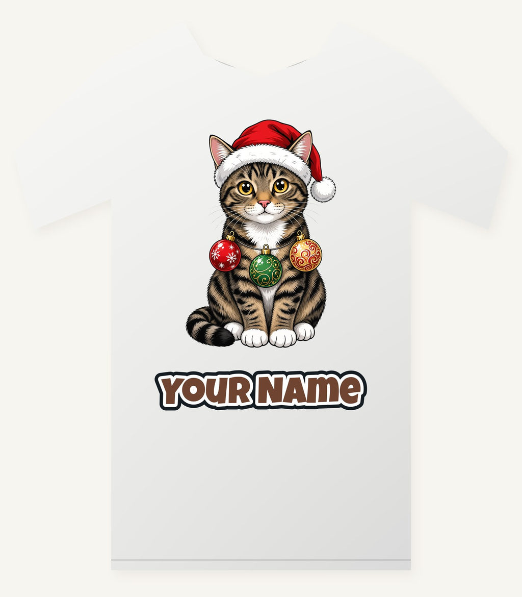 Tabby Cat Christmas Personalised Christmas T-Shirt and Hoodie