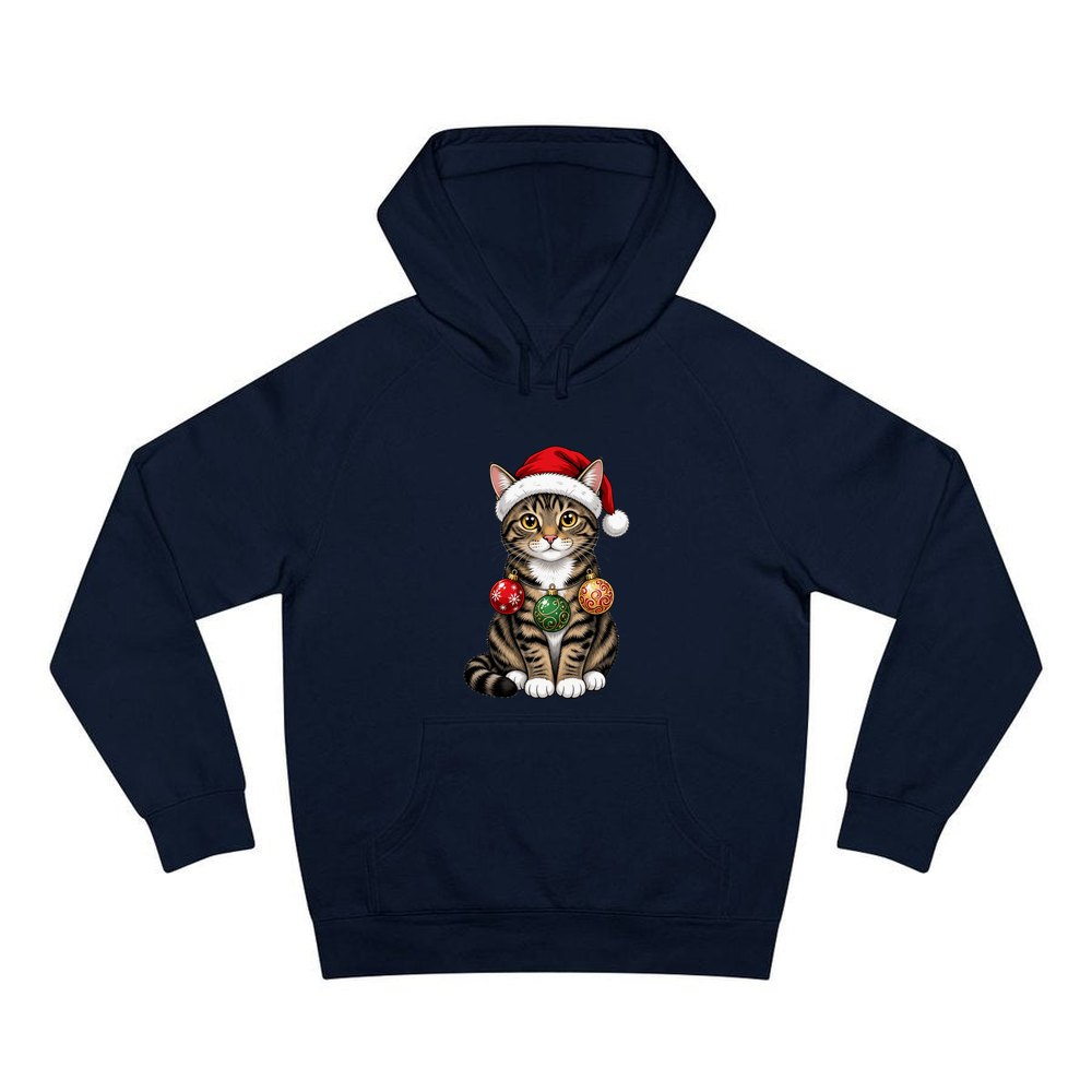 Tabby Cat personalised Christmas hoodie in navy