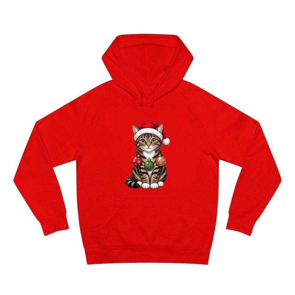 Tabby Cat personalised Christmas hoodie in red