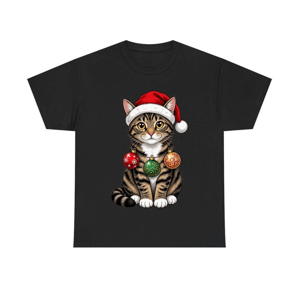 Tabby Cat personalised Christmas T-shirt in black