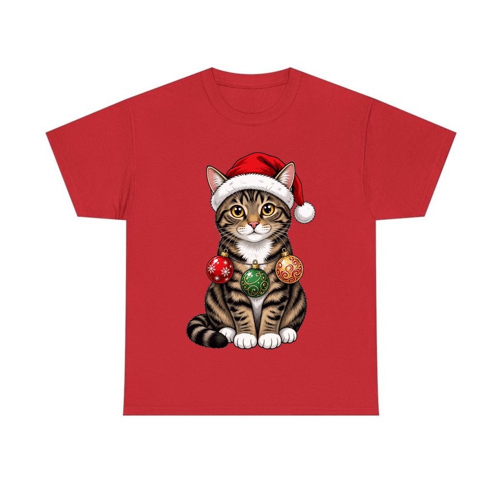 Tabby Cat personalised Christmas T-shirt in red