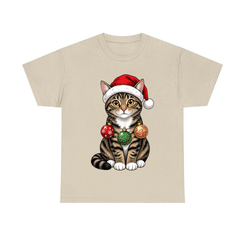 Tabby Cat personalised Christmas T-shirt in sand
