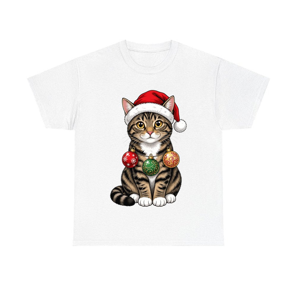 Tabby Cat personalised Christmas T-shirt in white