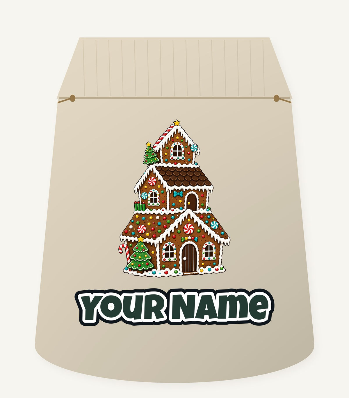 Tall Gingerbread Lolly House Personalised Santa Sack