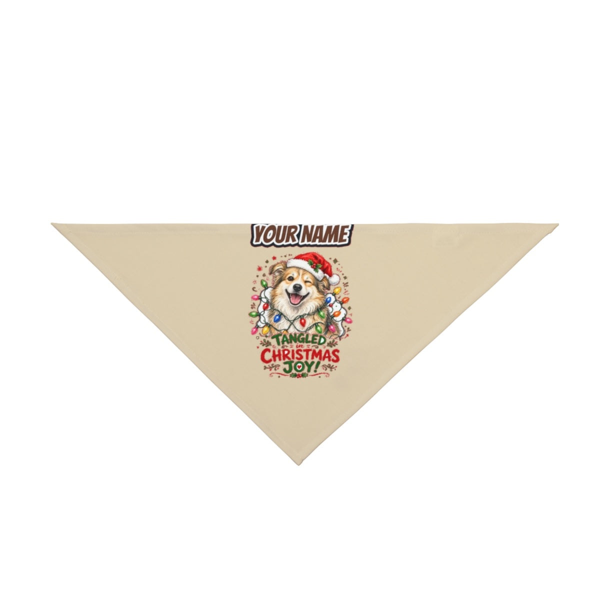 Tangled Christmas Lights Dog personalised Christmas pet bandana in beige, tie-on style