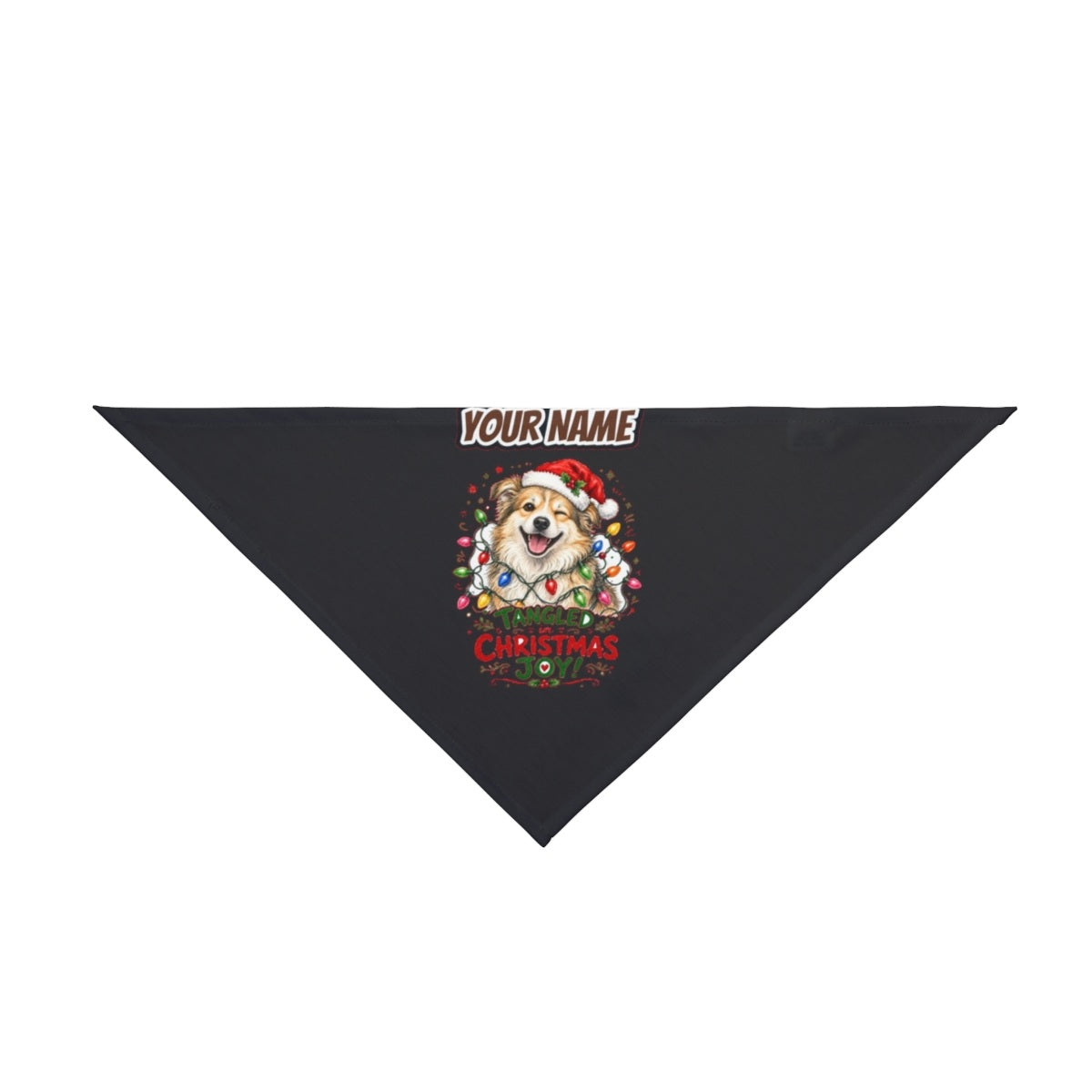 Tangled Christmas Lights Dog personalised Christmas pet bandana in black, tie-on style