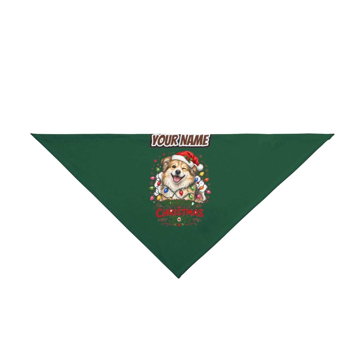 Tangled Christmas Lights Dog personalised Christmas pet bandana in green, tie-on style